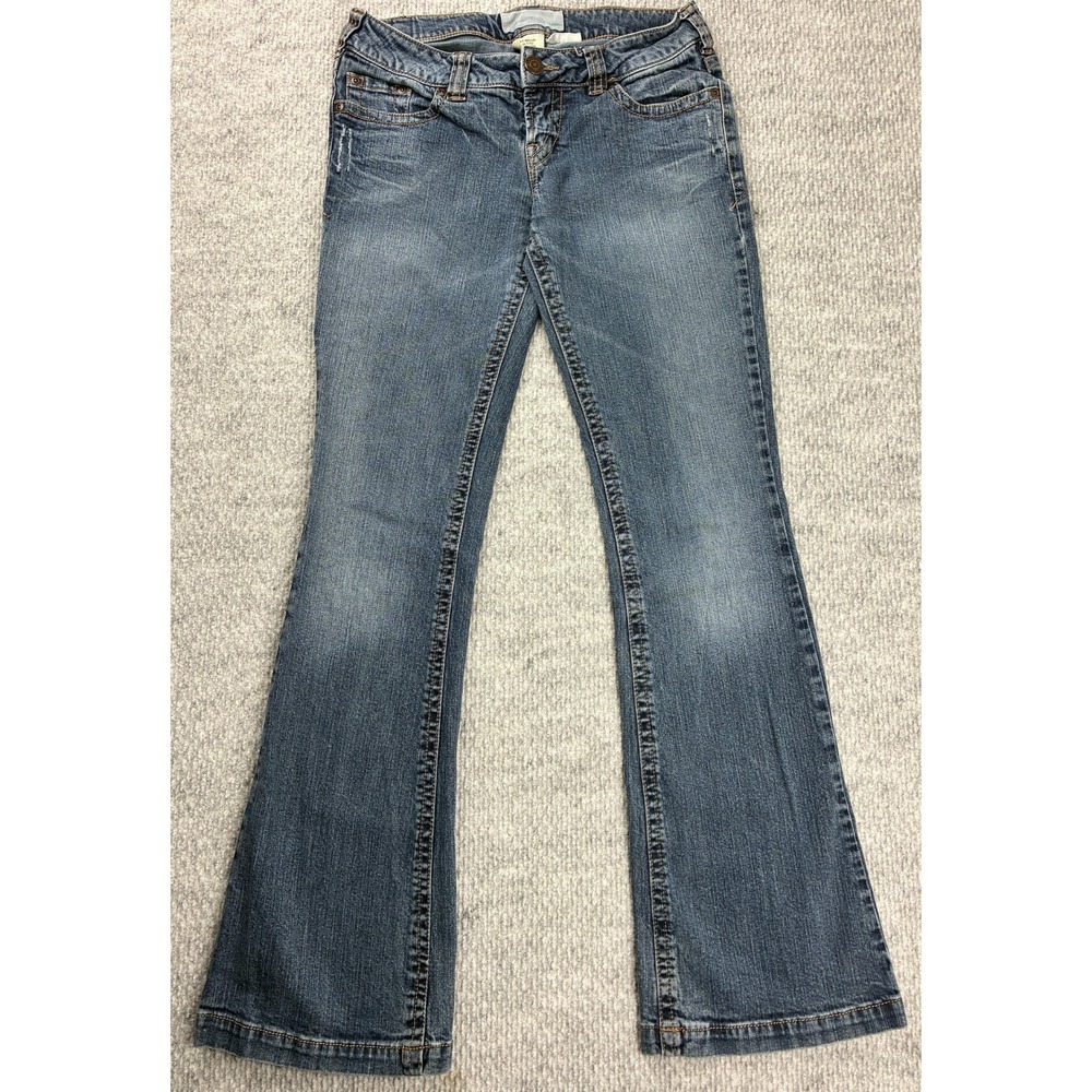 Maurices Jolie Flare Jeans Womens 3/4 Regular Stretch Denim Medium Wash Y2K